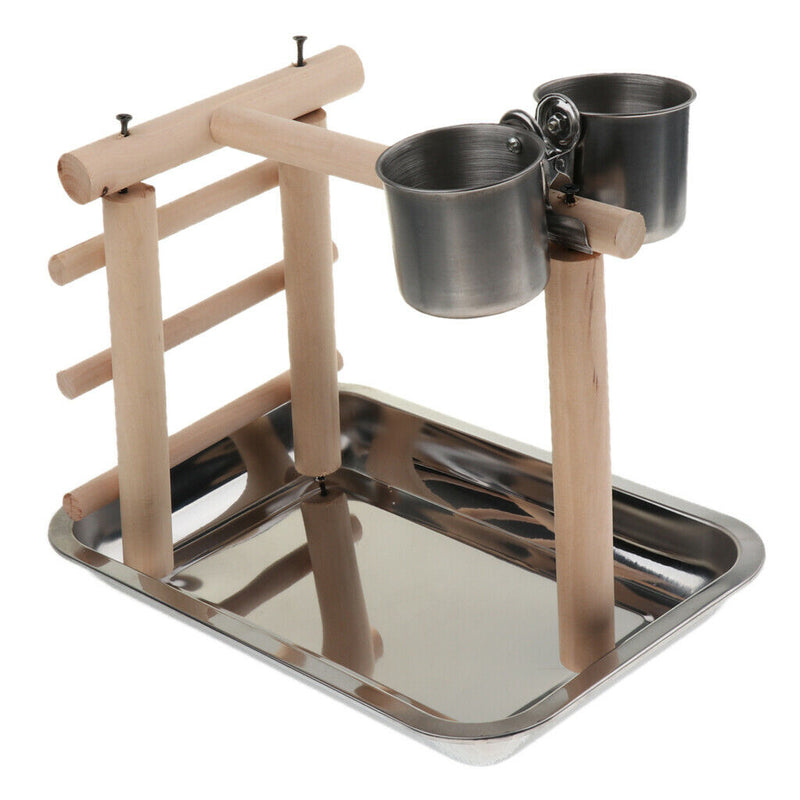 Bird Perch, Parrot Training Stand, Play Gym Tabletop with 2 Feeder Cup