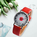 Waterproof Quartz Watch Women Rhinestone Flower Print Wristwatch (Red) A
