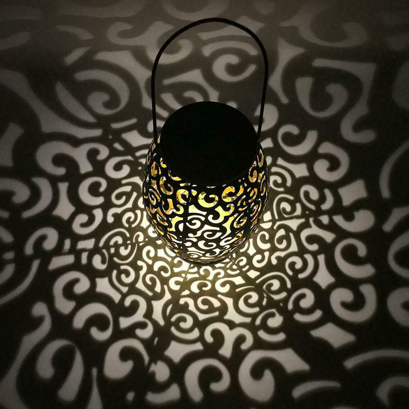 Solar LED Hanging Light Retro Hollow Metal Cloud Lantern Outdoor Decor Lamp