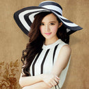 2018 New Summer Female Sun Hats Visor Hat Big Brim Classic Black White Stri
