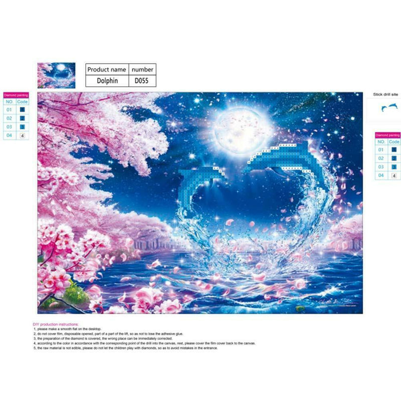 Dolphin 5D Diamond Painting Embroidery DIY Cross Stitch Kit Home Needlework