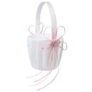 Double Heart Wedding Flower Girl Basket White Satin Rhinestone Decor Pink W