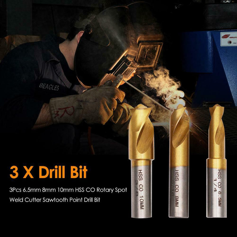 3pcs 6.5mm 8mm 10mm HSS CO Rotary Spot Weld Cutter Sawtooth Point Drill Bit