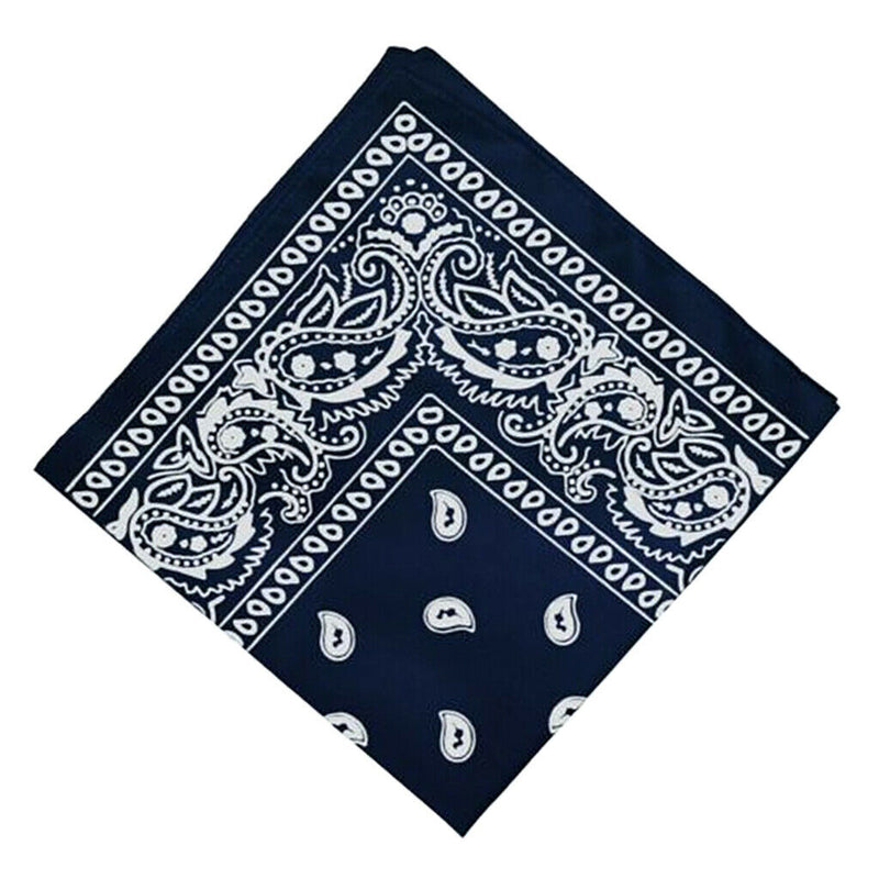 Cotton Double Sided Paisley Cowboy Bandana Head Wrap Wristband Kerchief Navy