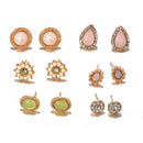 Fashion Simple Water Drop Pink Flower Opal Color Earrings Earrings Set Six