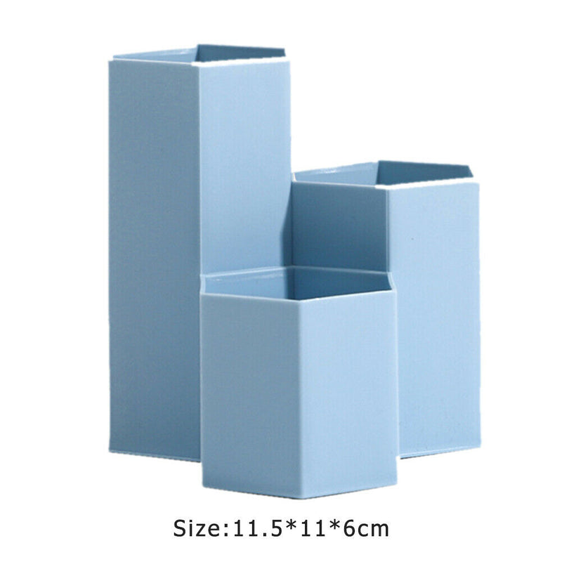 3 Lattices Makeup Brush Storage Box Cosmetics Pen Holder Organizer (Blue) A