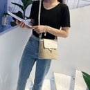 Straw Weave Women Bucket Handbags Summer Beach Totes Shoulder Bags (White)