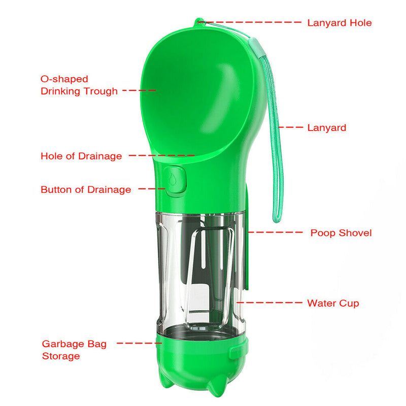 Multi-function Portable Pet Water Bottle Small Dogs Drinking Bowl (Green)