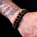 2Pcs Men Boyfriend Classic Lava Rock Tiger Eye Gem Stone Beaded Healing Bracelet