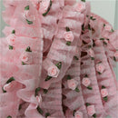 1M Pink Chiffon Ruffle Lace Trim 3 Layer Pleated Ribbon DIY Dress Sewing Decor ^