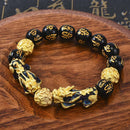 Black Obsidian Feng Shui Pi Xiu Bracelet Beads Attract Good Luck Wealth Bangle