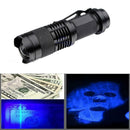 Portable 395 UV Ultra LED Zoom Battery Flashlight Violet Purple Blacklight Lamp