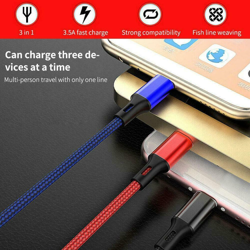 3 In 1 USB Fast Charging Cable Line Multifunction Cell Phone Charger Cord Pretty