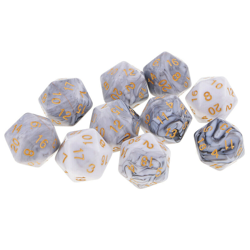 10X D20 Polyhedral Game Dice for RPG Dungeons and Dragons Party Games White