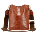 Crocodile Leather Women Shoulder Bag Messenger Bucket Handbag (Light Brown)