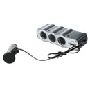 Car Cigarette Lighter Triple Socket Adapter with USB Output (Black)
