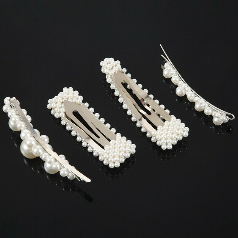 Pearls Hair Clips For Women Girls 4Pcs Large Bows/Clips/Ties For Birthday V F9C9