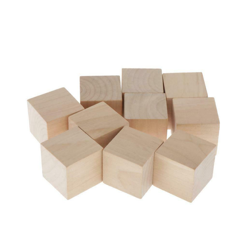 10pcs Blank Wooden Cubes Unfinished Wood Blocks for Art Crafts and Carving