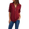 Autumn Zipper Solid Women Tops Long Sleeves Loose T-shirt (Wine Red XL) A