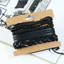4pcs Retro Weave Bracelet Multilayer Leather Bangles Unisex Jewelry Gift A