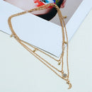 Bohemian Jewelry Moon Star Multi Layer Beaded Pendant Necklace Female Fashi