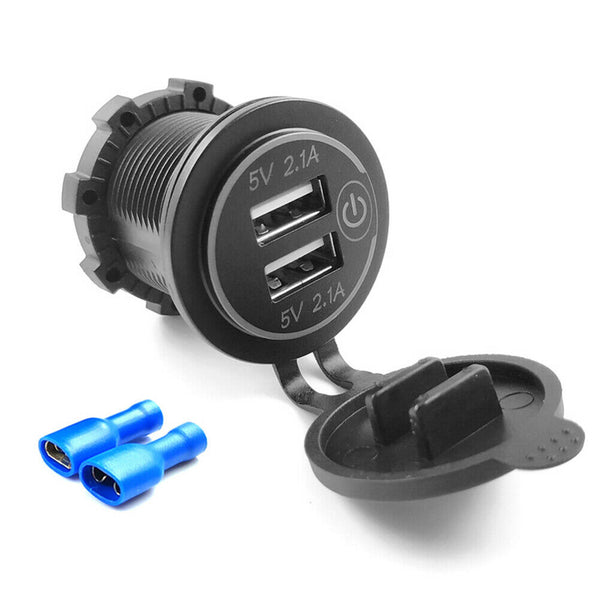 4.2A Dual USB Charger Socket with Touch Switch + 2 Terminals for Car Motorcycle