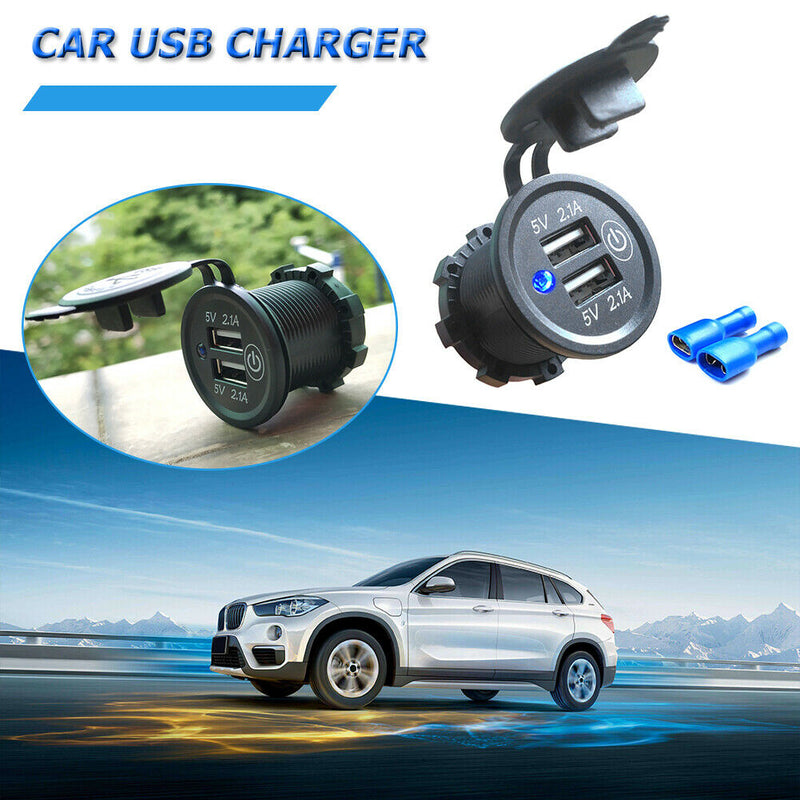 4.2A Car Motorcycle Dual USB Charger Socket Waterproof Touch Switch Power Outlet
