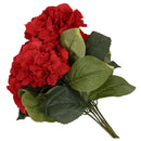 Artificial Hydrangea Flower 5 Big Heads Bouquet (Diameter 7" each head) Red