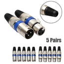 5 Pairs XLR 3 Pin Female MIC Jack Plug Audio Microphone Cable Connector