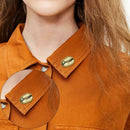 Women Bags Badge Coffee Bean Shaped Brooches Collar Pin Jewelry (Bronze) A