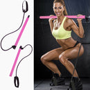 Gym Portable Pilates Bar Stick with Resistance Band for Home Sports (Pink)