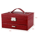 Crocodile Pattern Jewelry Box With Drawer Double Necklace Earrings Storage