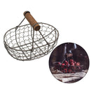 Iron Retro Fruit Egg Bread Storage Basket Wood Handle Kitchen Organizer