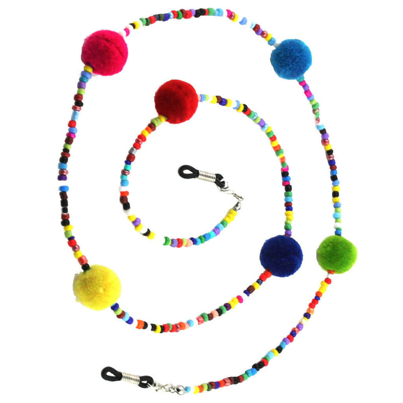 Multicolor Plush Ball Beads Beaded Eye Glass Chains Eyeglass Necklace Holder