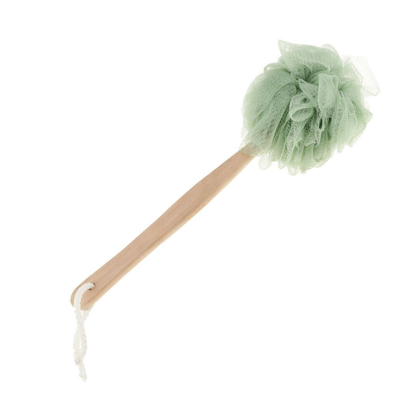 Long Handle Bath Shower Body Brush Scrub Scrunchie Back Scrubber Green