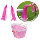 Children Kids Bicycle Front Basket + Pink Handlebar Grip Tassels Streamers