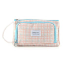Simple Canvas Lattice Large Capacity Stationery Bag Cosmetic Package (D) A