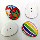100Pieces Floral Printed Oval Egg Shape Wooden Buttons for Sewing and Crafts