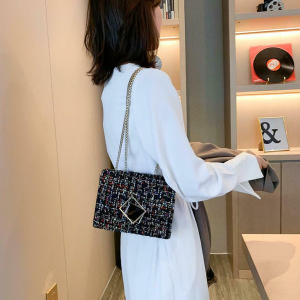 Retro Women Woolen Messenger Bag Flap Clutch Shoulder Handbag (Multicolor) A#S
