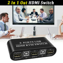 2 In 1 Out HDMI KVM Switch For Printer Dual USB Universal Aluminum Alloy Meeting