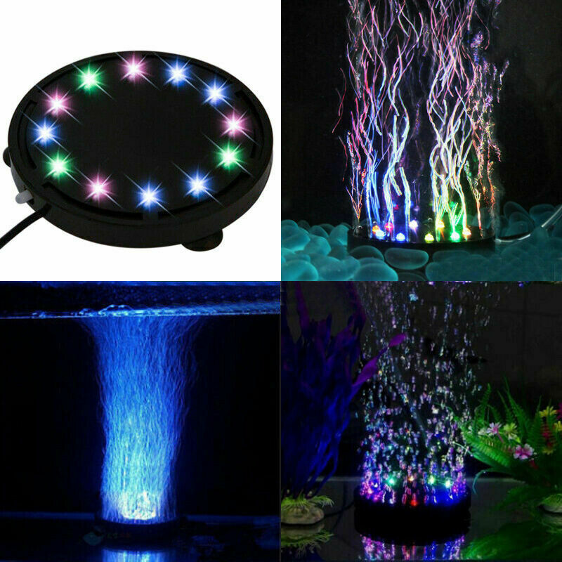 Aquarium Bubble LED Light Air Stone Curtain Lamp Fish Tank Lights Disk 12 Color