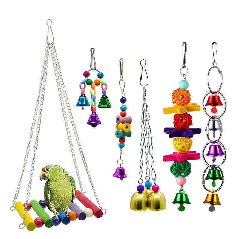 6Pcs Bird Perches Swing Toys Parrot Hanging Bell Pet Cage Hammock Toys for Small