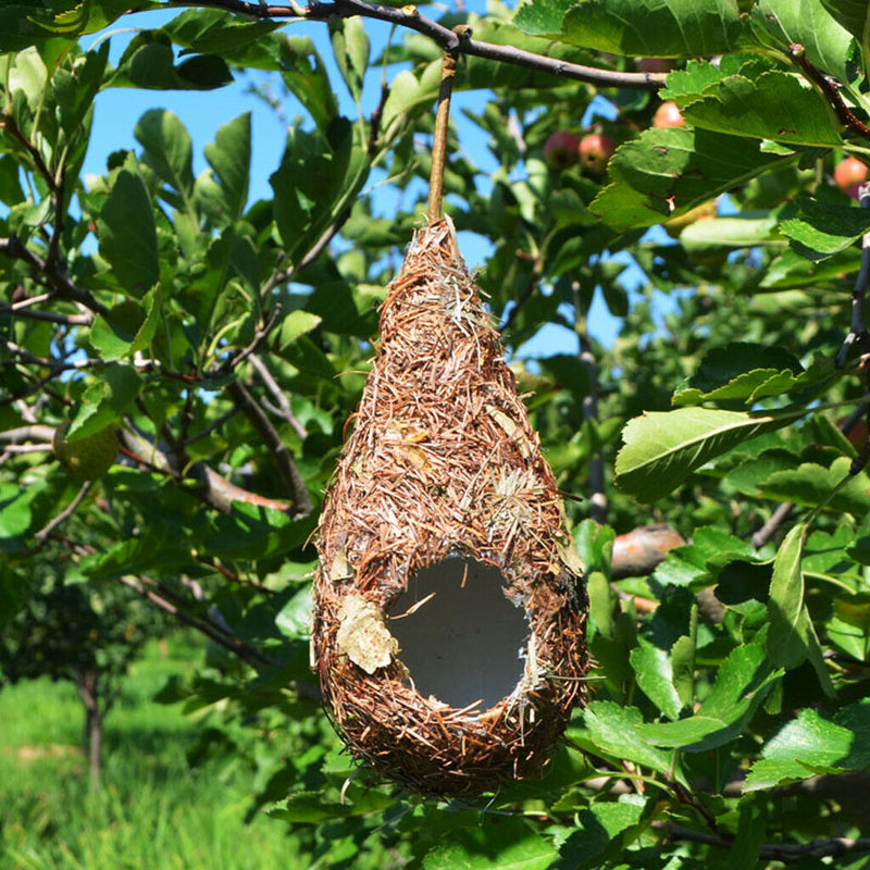 Natural Hand-Woven Bird Cage Straw Nest Outdoor Garden Decor for Canary Finch