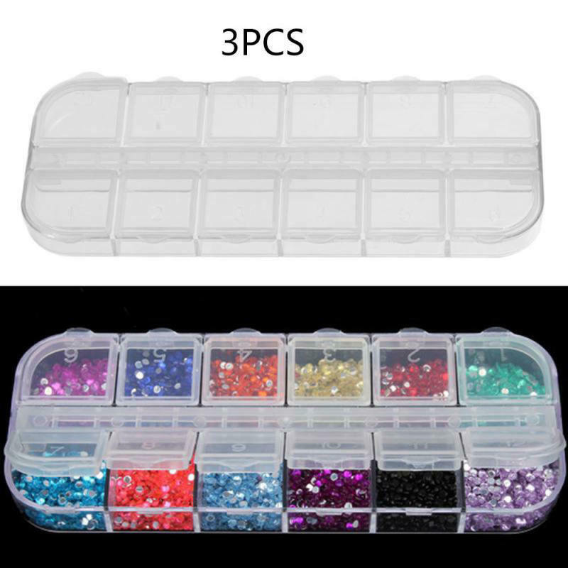 3x 12 Slots Plastic Storage Box Jewel Craft Nail Arts Beads Container Organizer