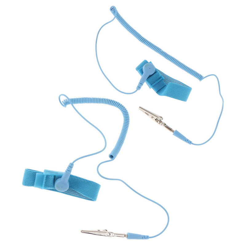 2Pcs Anti-Static Wrist Straps With Grounding Wire And Alligator Clip, Blue