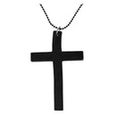 Metal Beaded Chain Wooden Cross Pendant Necklace Black K8I1