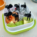 6pcs/set Lovely Lunch Box Bento Accessory Decor Black Forks Picks Cat Fruit Y8W7