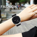 Women Casual Quartz Watches Minimal Leather Round Dial Wristwatch (Black) A