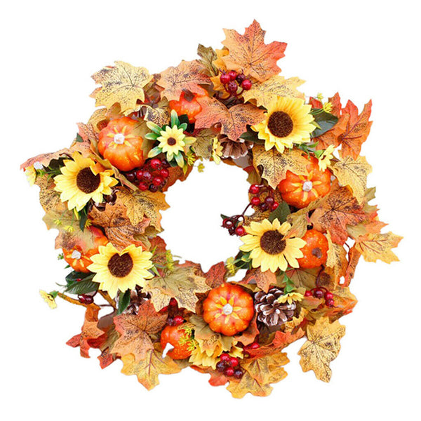 Pumpkin Pine Cone Berry Vine Round Wreath Door Hanging Garland Decor Christmas