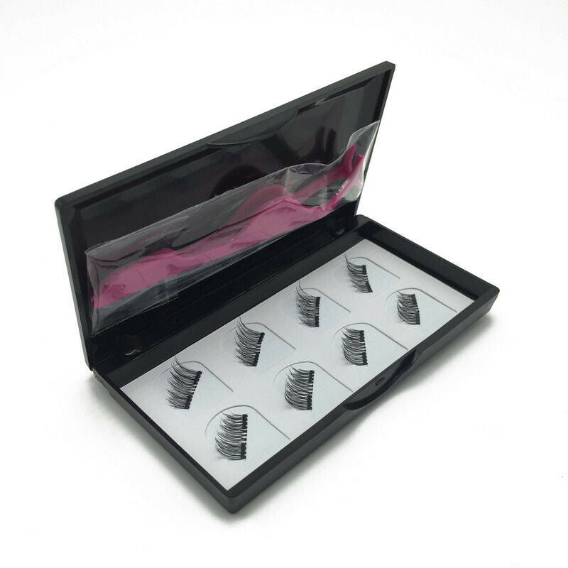8 Pcs Magnetic Eyelashes Reusable Double Magnet False Eye Lashes & Tweezer B2O2